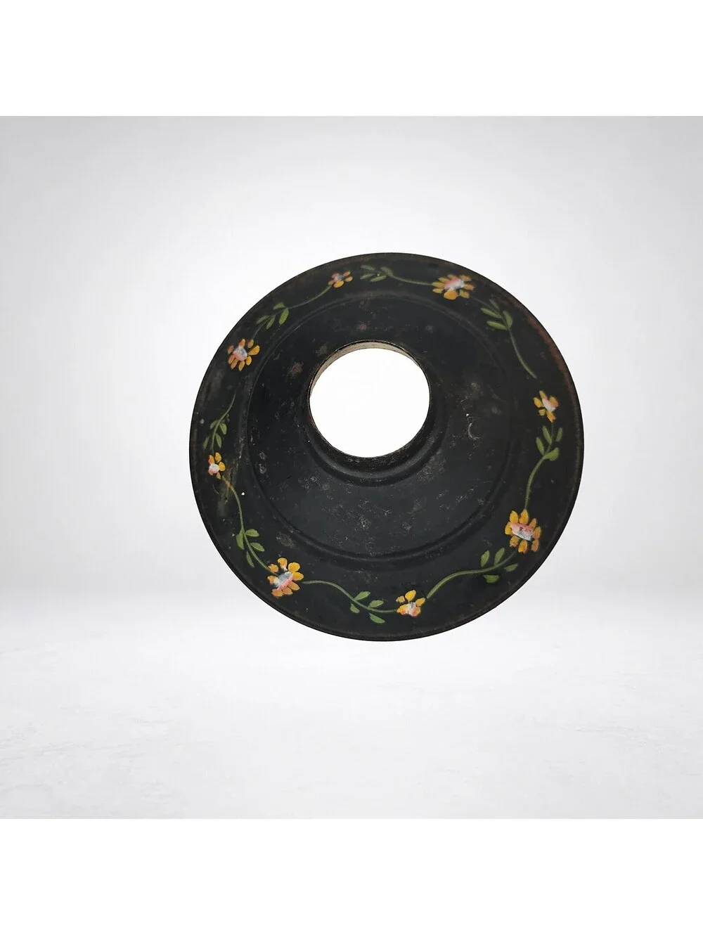 Antique Tole Oil Lantern Shade, Hand Painted Floral, 6.5in